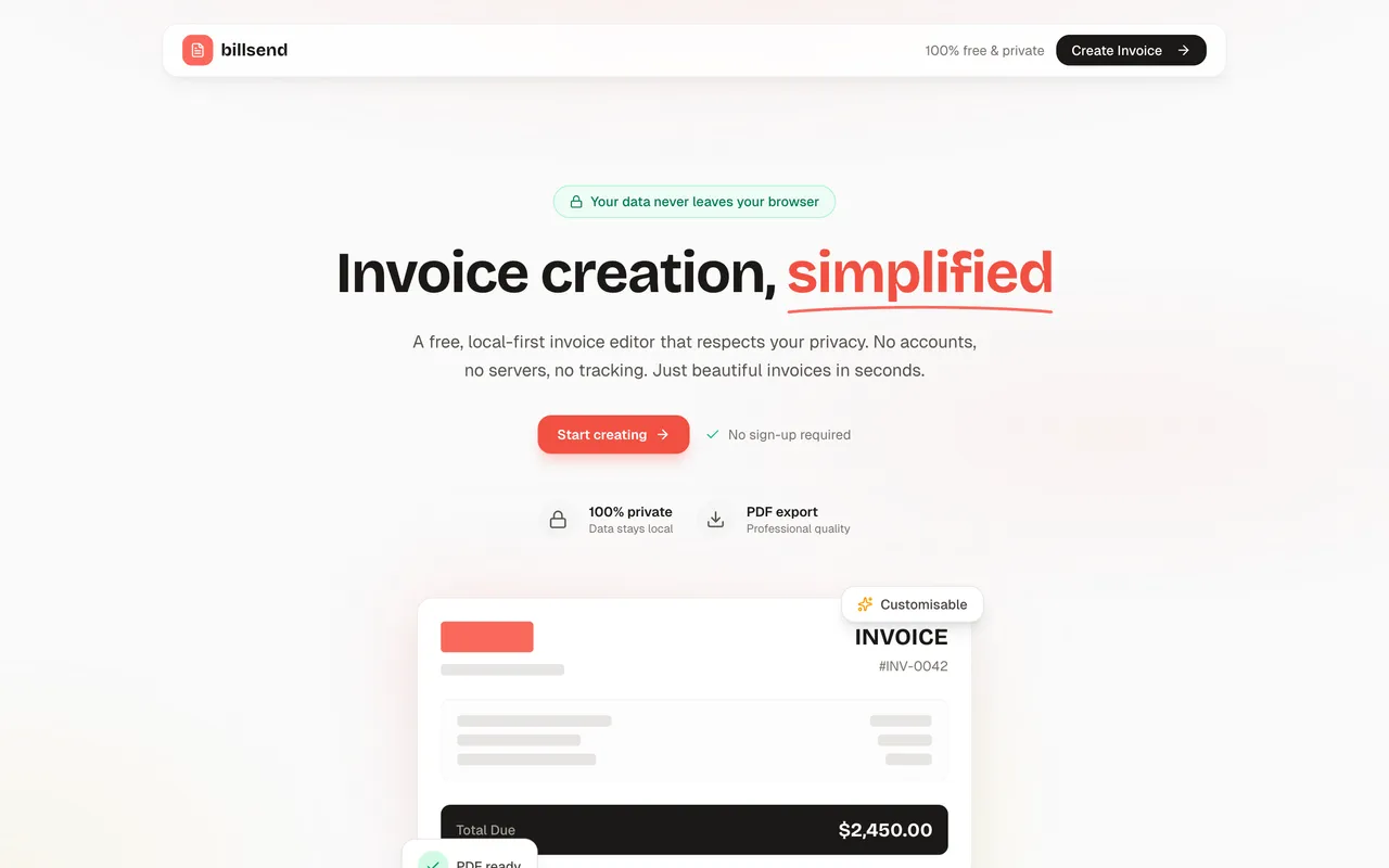 billsend screenshot 1